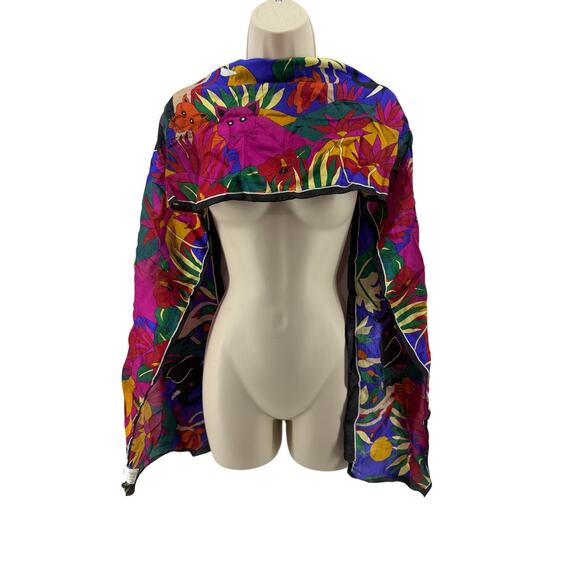 Vintage Mamudpur 80s Rainbow Jungle Silk Scarf Elephant Big Cat Floral Full Moon - Picture 5 of 5